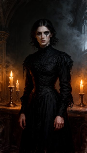 Gothic horror style frame from a PlotClip short